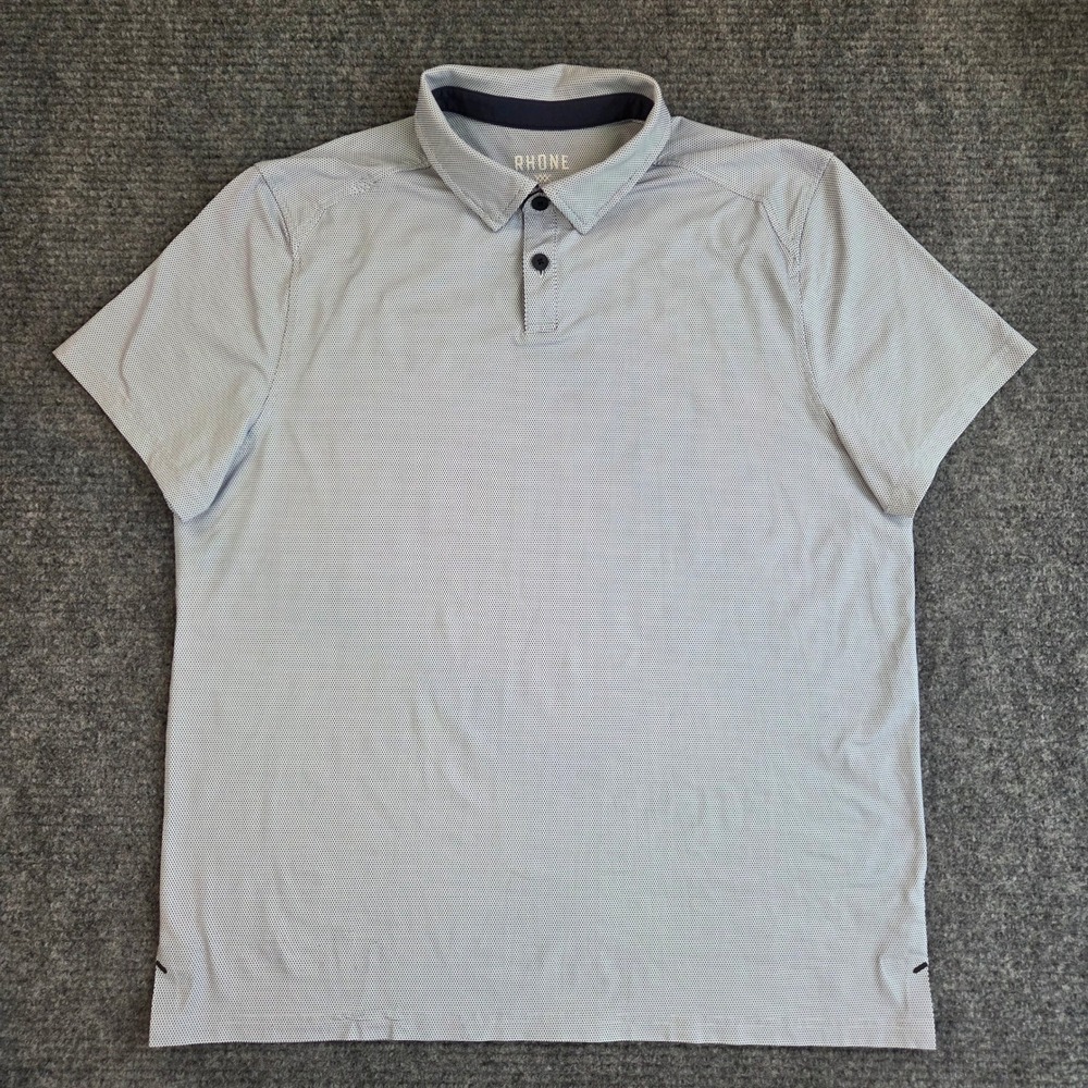 Rhone Mens Large Blue White Micro Diamond Print Short Sleeve Polo Shirt L
